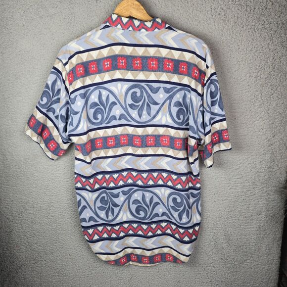 Lemon Grass Boho Button Front Blouse Shirt M Vintage Rayon Bold Abstract Print - Picture 2 of 11